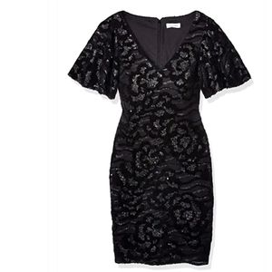 calvin klein sequin v-neck flutter sleeve sheath d